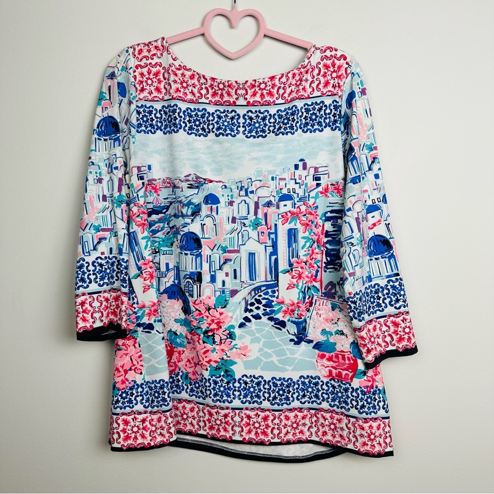 Charter Club Multicolor Abstract Floral 3/4 Long sleeve Top Size Large